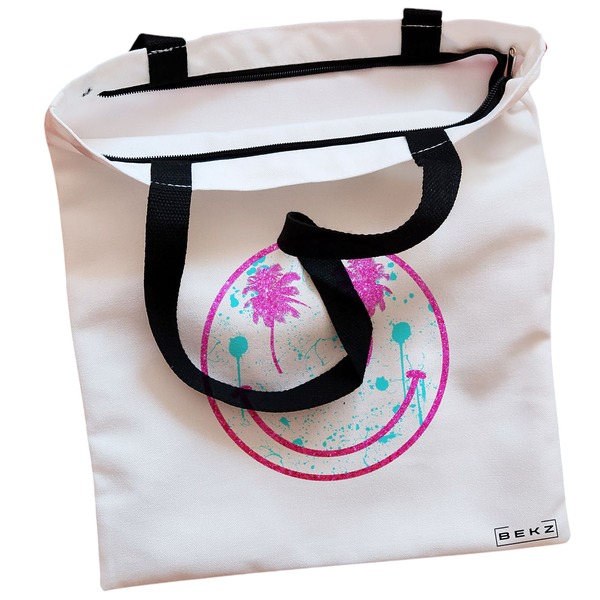 Geanta Canvas Tote pentru femei, model Beach Smile, 38x34.5 cm, Alba, BEKZ® 2 Geanta Canvas Tote pentru femei model Beach Smile 38x34.5 cm Alba BEKZ® 1