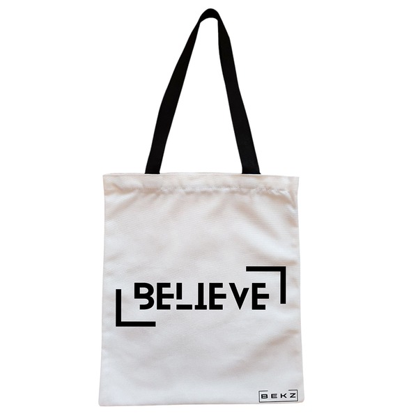 Geanta Canvas Tote pentru femei model Believe 38x34.5 cm Alba BEKZ®