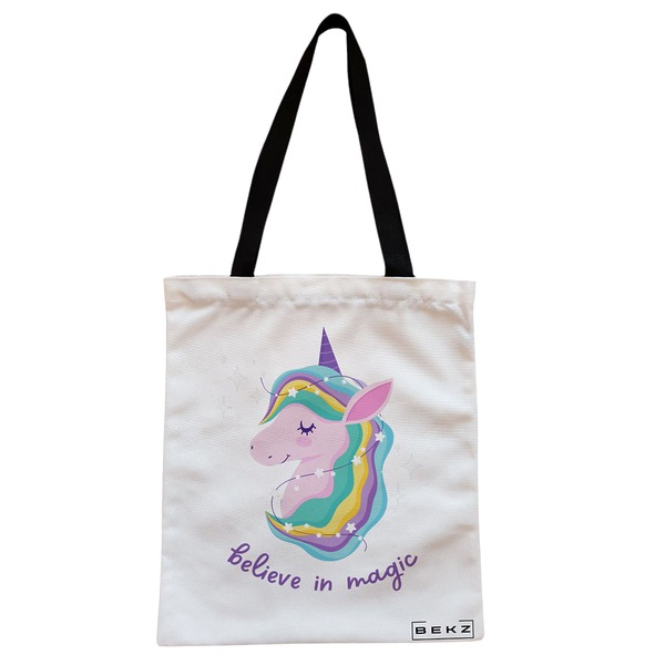 Geanta Canvas Tote pentru femei, model Believe in Magic, 38x34.5 cm, Alba, BEKZ® 1 Geanta Canvas Tote pentru femei model Believe in Magic 38x34.5 cm Alba BEKZ®