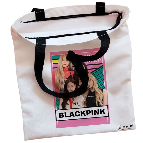 Geanta Canvas Tote pentru femei model Blackpink 1 38x34.5 cm Alba BEKZ® 1