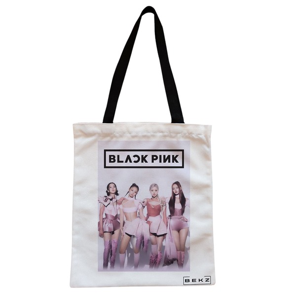 Geanta Canvas Tote pentru femei model Blackpink 10 38x34.5 cm Alba BEKZ®