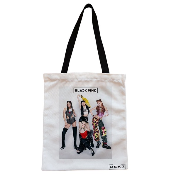 Geanta Canvas Tote pentru femei model Blackpink 4 38x34.5 cm Alba BEKZ®
