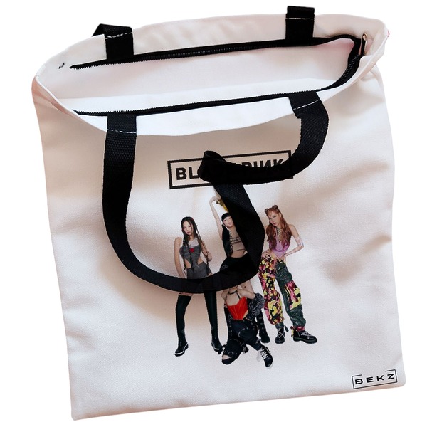 Geanta Canvas Tote pentru femei model Blackpink 5 38x34.5 cm Alba BEKZ® 1