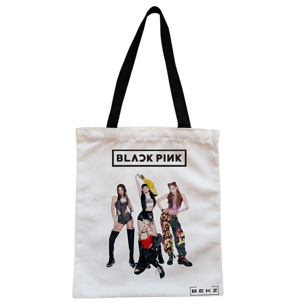 Geanta Canvas Tote pentru femei model Blackpink 5 38x34.5 cm Alba BEKZ®