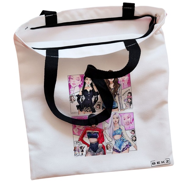 Geanta Canvas Tote pentru femei model Blackpink 7 38x34.5 cm Alba BEKZ® 1