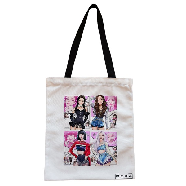 Geanta Canvas Tote pentru femei model Blackpink 7 38x34.5 cm Alba BEKZ®