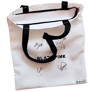 Alternative view of Geanta Canvas Tote pentru femei, model Blackpink 8 cu semnaturii, 38x34.5 cm, Alba, BEKZ®