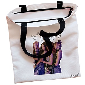 Alternative view of Geanta Canvas Tote pentru femei, model Blackpink 9 cu semnaturii, 38x34.5 cm, Alba, BEKZ®