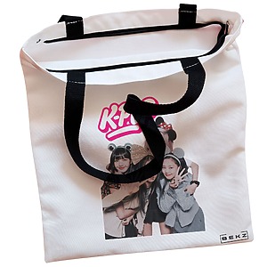 Alternative view of Geanta Canvas Tote pentru femei, model Blackpink k-pop, 38x34.5 cm, Alba, BEKZ®