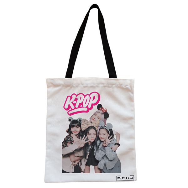 Geanta Canvas Tote pentru femei model Blackpink k pop 38x34.5 cm Alba BEKZ®