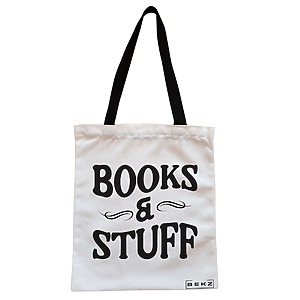 Geanta Canvas Tote pentru femei, model Books and Stuff, 38x34.5 cm, Alba, BEKZ®