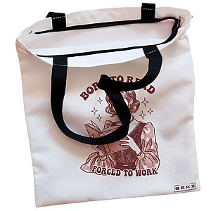 Alternative view of Geanta Canvas Tote pentru femei, model Born to read, Forced to work, 38x34.5 cm, Alba, BEKZ®