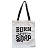 Geanta Canvas Tote pentru femei model Born to shop 38x34.5 cm Alba BEKZ®