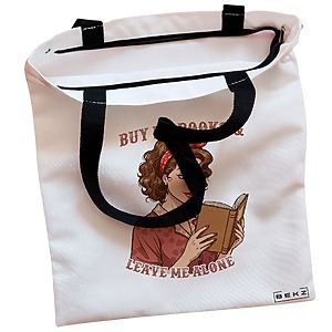 Alternative view of Geanta Canvas Tote pentru femei, model Buy me Books & Leave me Alone, 38x34.5 cm, Alba, BEKZ®
