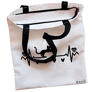 Alternative view of Geanta Canvas Tote pentru femei, model Cat Love 2, 38x34.5 cm, Alba, BEKZ®
