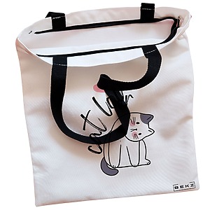 Alternative view of Geanta Canvas Tote pentru femei, model Cat Lover, 38x34.5 cm, Alba, BEKZ®