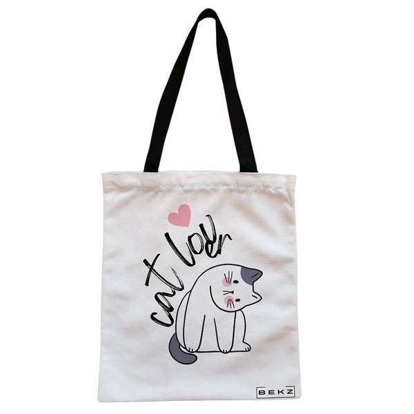 Geanta Canvas Tote pentru femei, model Cat Lover, 38x34.5 cm, Alba, BEKZ® 1 Geanta Canvas Tote pentru femei model Cat Lover 38x34.5 cm Alba BEKZ®