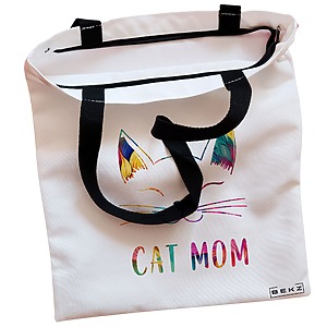 Alternative view of Geanta Canvas Tote pentru femei, model Cat Mom, 38x34.5 cm, Alba, BEKZ®