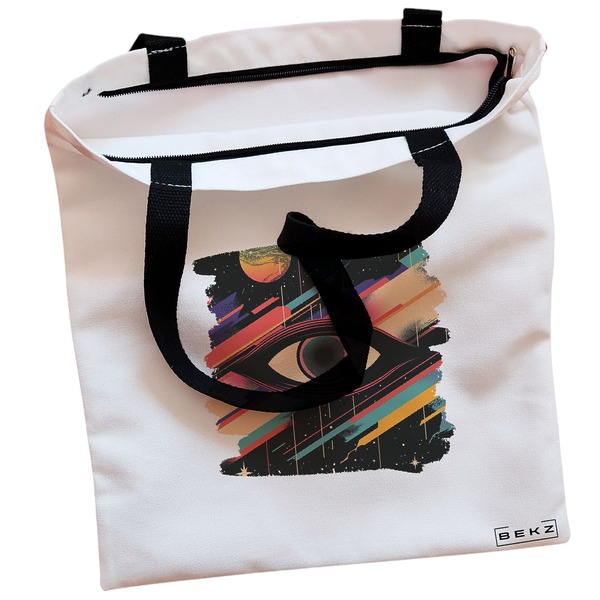 Geanta Canvas Tote pentru femei, model Celestial Eye 1, 38x34.5 cm, Alba, BEKZ® 2 Geanta Canvas Tote pentru femei model Celestial Eye 1 38x34.5 cm Alba BEKZ® 1
