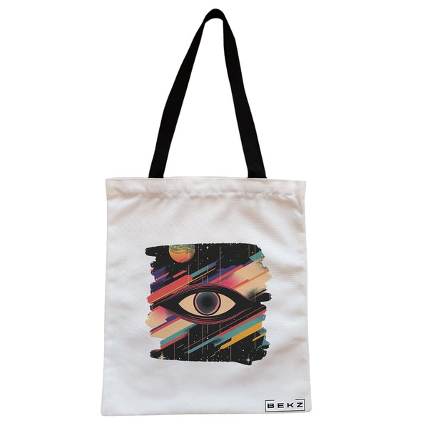 Geanta Canvas Tote pentru femei, model Celestial Eye 1, 38x34.5 cm, Alba, BEKZ® 1 Geanta Canvas Tote pentru femei model Celestial Eye 1 38x34.5 cm Alba BEKZ®