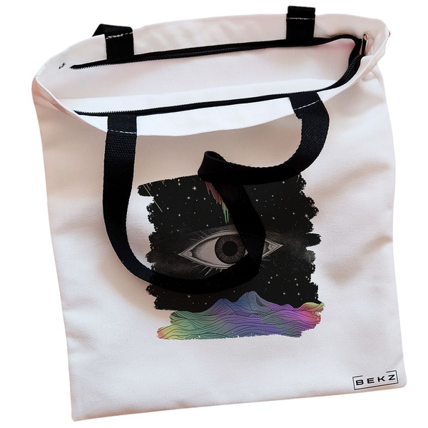 Geanta Canvas Tote pentru femei, model Celestial Eye 10, 38x34.5 cm, Alba, BEKZ® 2 Geanta Canvas Tote pentru femei model Celestial Eye 10 38x34.5 cm Alba BEKZ® 1