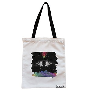 Geanta Canvas Tote pentru femei, model Celestial Eye 10, 38x34.5 cm, Alba, BEKZ®