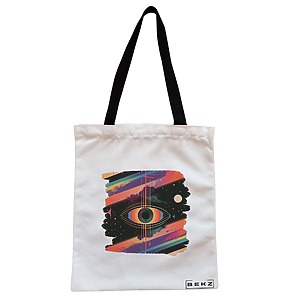 Geanta Canvas Tote pentru femei, model Celestial Eye 11, 38x34.5 cm, Alba, BEKZ®