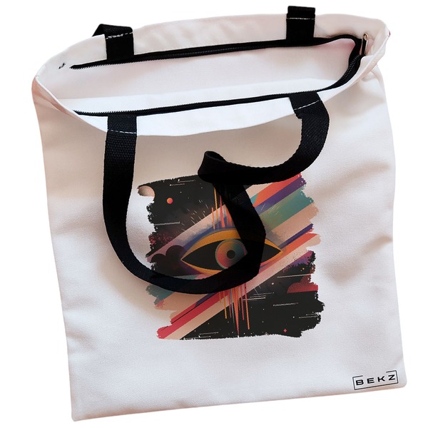 Geanta Canvas Tote pentru femei, model Celestial Eye 12, 38x34.5 cm, Alba, BEKZ® 2 Geanta Canvas Tote pentru femei model Celestial Eye 12 38x34.5 cm Alba BEKZ® 1