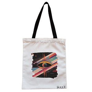 Geanta Canvas Tote pentru femei, model Celestial Eye 12, 38x34.5 cm, Alba, BEKZ®