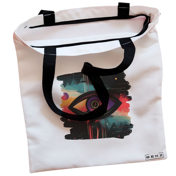 Geanta Canvas Tote pentru femei, model Celestial Eye 13, 38x34.5 cm, Alba, BEKZ® 2 Geanta Canvas Tote pentru femei model Celestial Eye 13 38x34.5 cm Alba BEKZ® 1