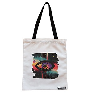 Geanta Canvas Tote pentru femei, model Celestial Eye 13, 38x34.5 cm, Alba, BEKZ®