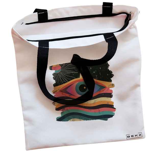 Geanta Canvas Tote pentru femei, model Celestial Eye 16, 38x34.5 cm, Alba, BEKZ® 2 Geanta Canvas Tote pentru femei model Celestial Eye 16 38x34.5 cm Alba BEKZ® 1