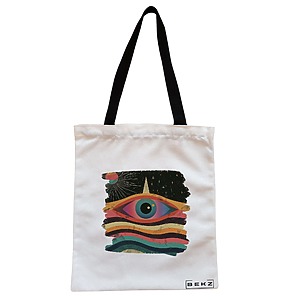 Geanta Canvas Tote pentru femei, model Celestial Eye 16, 38x34.5 cm, Alba, BEKZ®