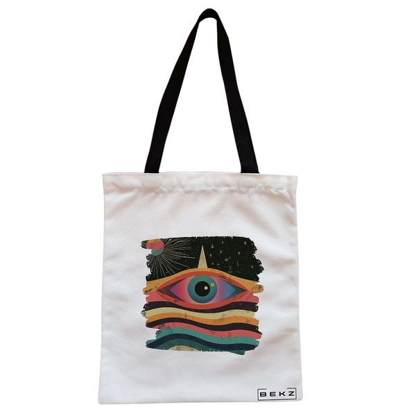 Geanta Canvas Tote pentru femei, model Celestial Eye 16, 38x34.5 cm, Alba, BEKZ® 1 Geanta Canvas Tote pentru femei model Celestial Eye 16 38x34.5 cm Alba BEKZ®