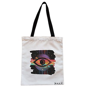 Geanta Canvas Tote pentru femei, model Celestial Eye 17, 38x34.5 cm, Alba, BEKZ®