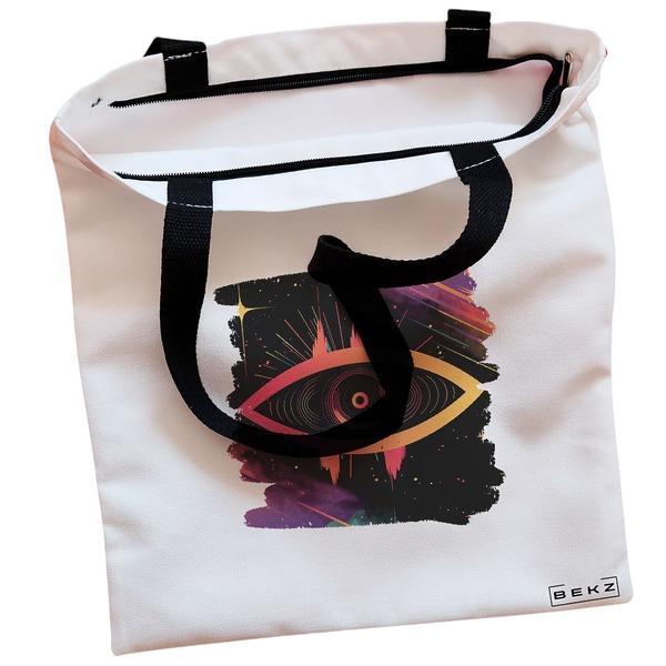 Geanta Canvas Tote pentru femei, model Celestial Eye 18, 38x34.5 cm, Alba, BEKZ® 2 Geanta Canvas Tote pentru femei model Celestial Eye 18 38x34.5 cm Alba BEKZ® 1