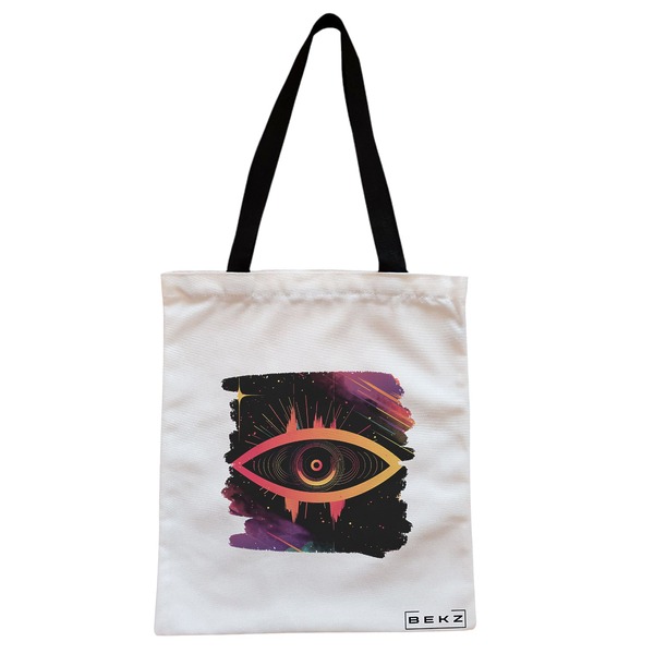 Geanta Canvas Tote pentru femei, model Celestial Eye 18, 38x34.5 cm, Alba, BEKZ® 1 Geanta Canvas Tote pentru femei model Celestial Eye 18 38x34.5 cm Alba BEKZ®