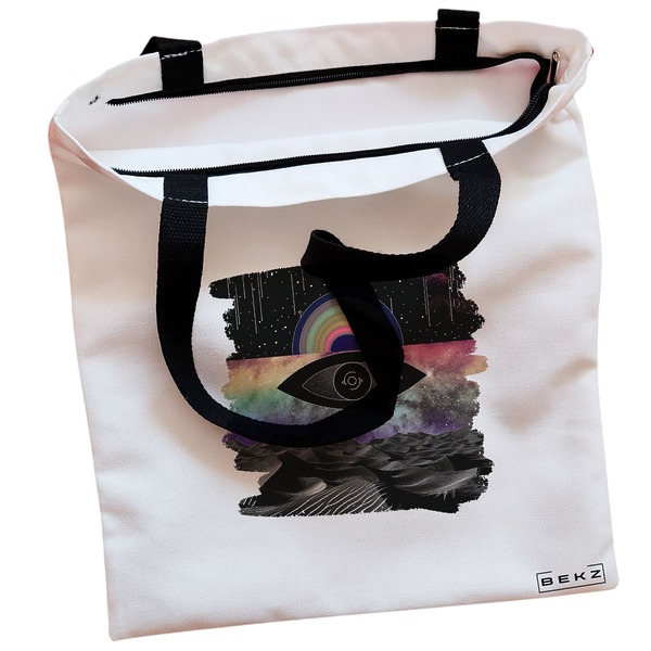 Geanta Canvas Tote pentru femei, model Celestial Eye 19, 38x34.5 cm, Alba, BEKZ® 2 Geanta Canvas Tote pentru femei model Celestial Eye 19 38x34.5 cm Alba BEKZ® 1
