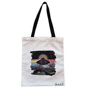 Geanta Canvas Tote pentru femei, model Celestial Eye 19, 38x34.5 cm, Alba, BEKZ®