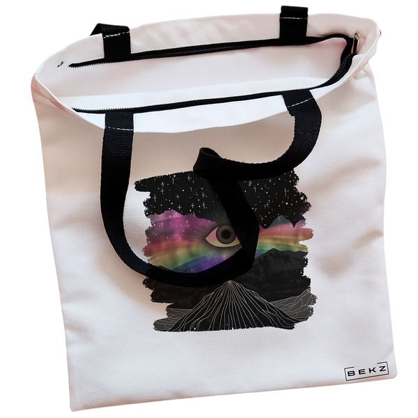 Geanta Canvas Tote pentru femei, model Celestial Eye 2, 38x34.5 cm, Alba, BEKZ® 2 Geanta Canvas Tote pentru femei model Celestial Eye 2 38x34.5 cm Alba BEKZ® 1