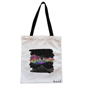Geanta Canvas Tote pentru femei, model Celestial Eye 2, 38x34.5 cm, Alba, BEKZ®