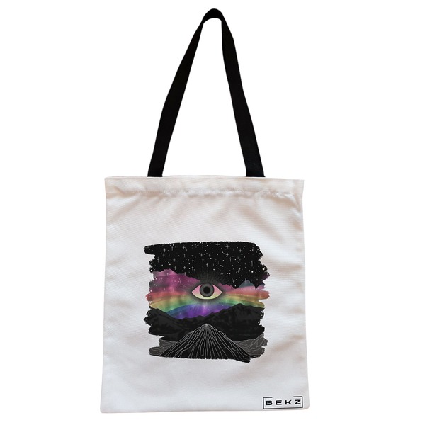 Geanta Canvas Tote pentru femei, model Celestial Eye 2, 38x34.5 cm, Alba, BEKZ® 1 Geanta Canvas Tote pentru femei model Celestial Eye 2 38x34.5 cm Alba BEKZ®