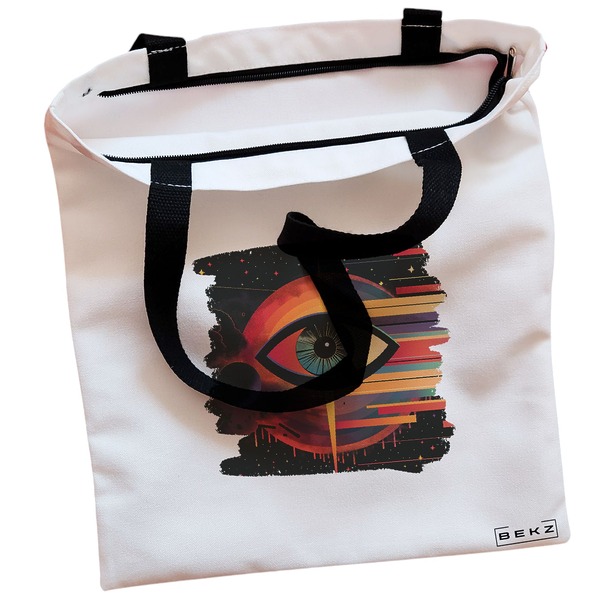Geanta Canvas Tote pentru femei, model Celestial Eye 20, 38x34.5 cm, Alba, BEKZ® 2 Geanta Canvas Tote pentru femei model Celestial Eye 20 38x34.5 cm Alba BEKZ® 1