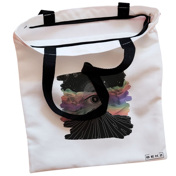 Geanta Canvas Tote pentru femei, model Celestial Eye 3, 38x34.5 cm, Alba, BEKZ® 2 Geanta Canvas Tote pentru femei model Celestial Eye 3 38x34.5 cm Alba BEKZ® 1