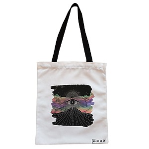 Geanta Canvas Tote pentru femei, model Celestial Eye 3, 38x34.5 cm, Alba, BEKZ®