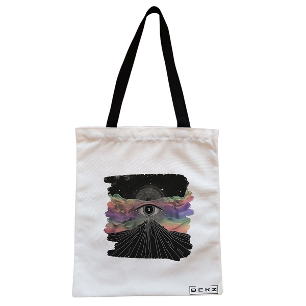 Geanta Canvas Tote pentru femei, model Celestial Eye 3, 38x34.5 cm, Alba, BEKZ® 1 Geanta Canvas Tote pentru femei model Celestial Eye 3 38x34.5 cm Alba BEKZ®