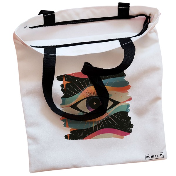 Geanta Canvas Tote pentru femei, model Celestial Eye 4, 38x34.5 cm, Alba, BEKZ® 2 Geanta Canvas Tote pentru femei model Celestial Eye 4 38x34.5 cm Alba BEKZ® 1