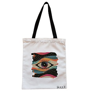 Geanta Canvas Tote pentru femei, model Celestial Eye 4, 38x34.5 cm, Alba, BEKZ®