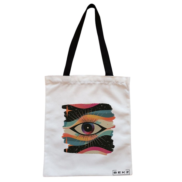 Geanta Canvas Tote pentru femei, model Celestial Eye 4, 38x34.5 cm, Alba, BEKZ® 1 Geanta Canvas Tote pentru femei model Celestial Eye 4 38x34.5 cm Alba BEKZ®