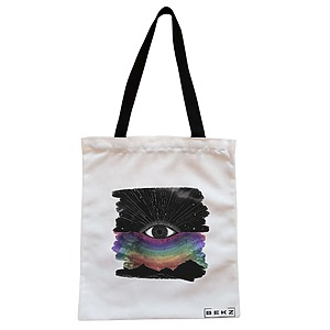 Geanta Canvas Tote pentru femei, model Celestial Eye 5, 38x34.5 cm, Alba, BEKZ®
